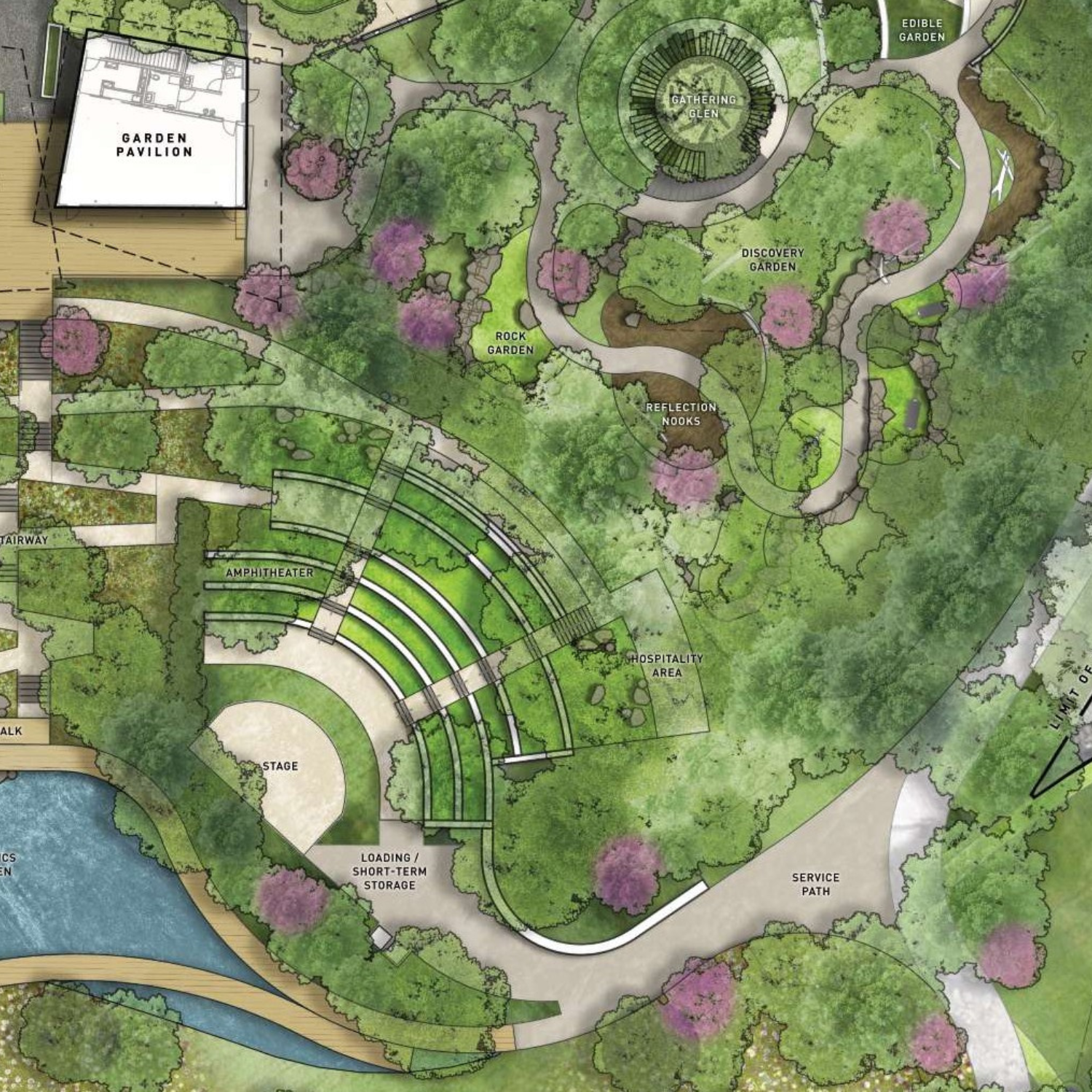 Detail of a drawing of a garden masterplan.