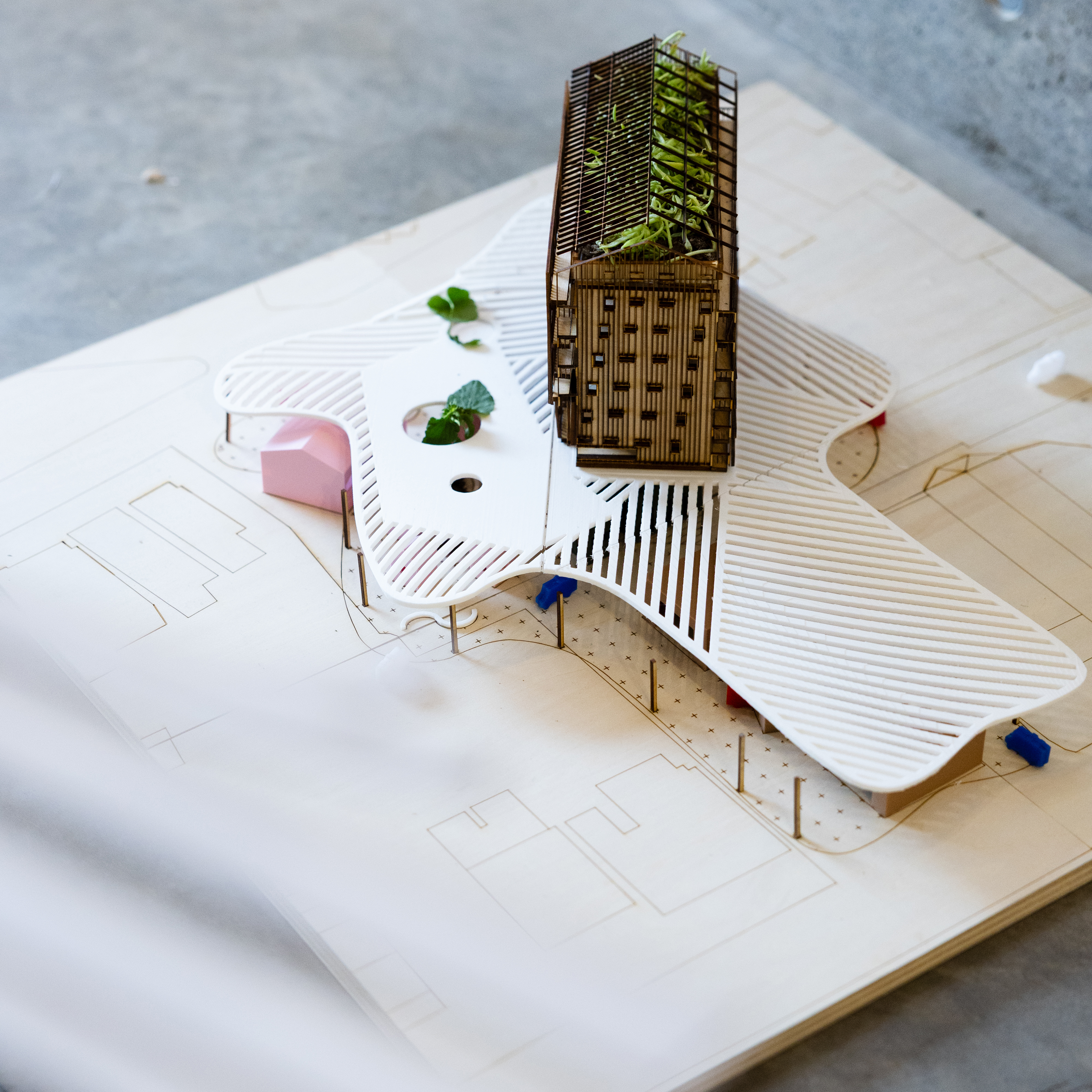 Architectural Model with Green roofscape and large canopy