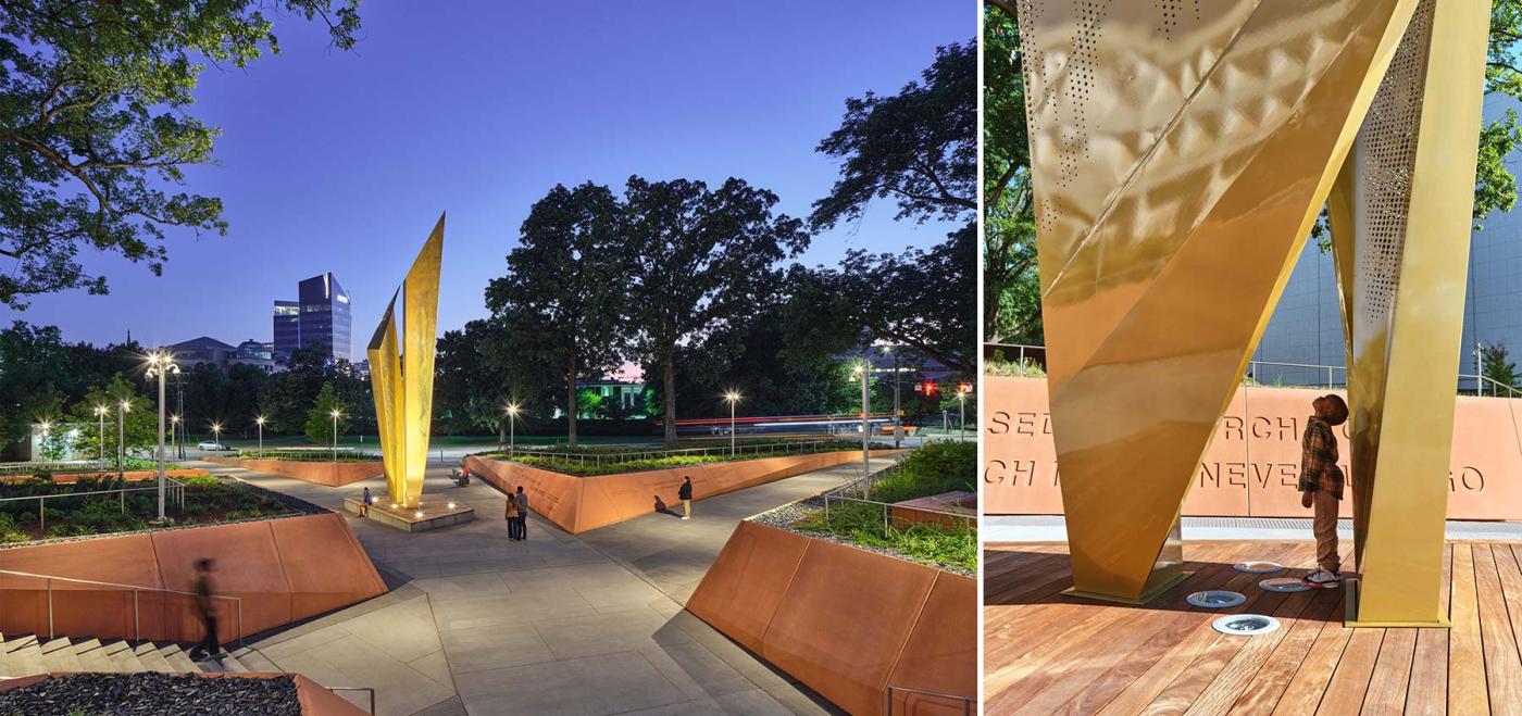 North Carolina Freedom Park at night and closeup of detail