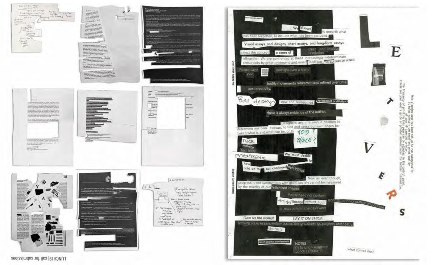 collage of black and white paper scraps