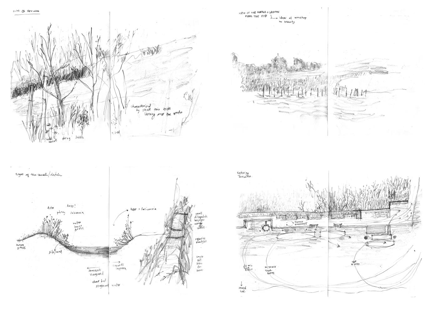 Collection of hand drawn sketches of Venice and Torcello Island by Hetvee Panchal