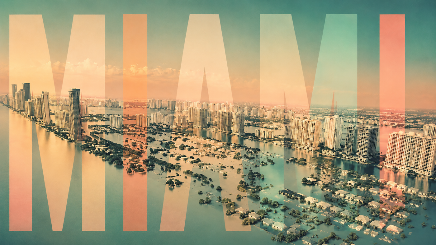 Image of waterfront of Miami with the word "Miami" overlayed on top