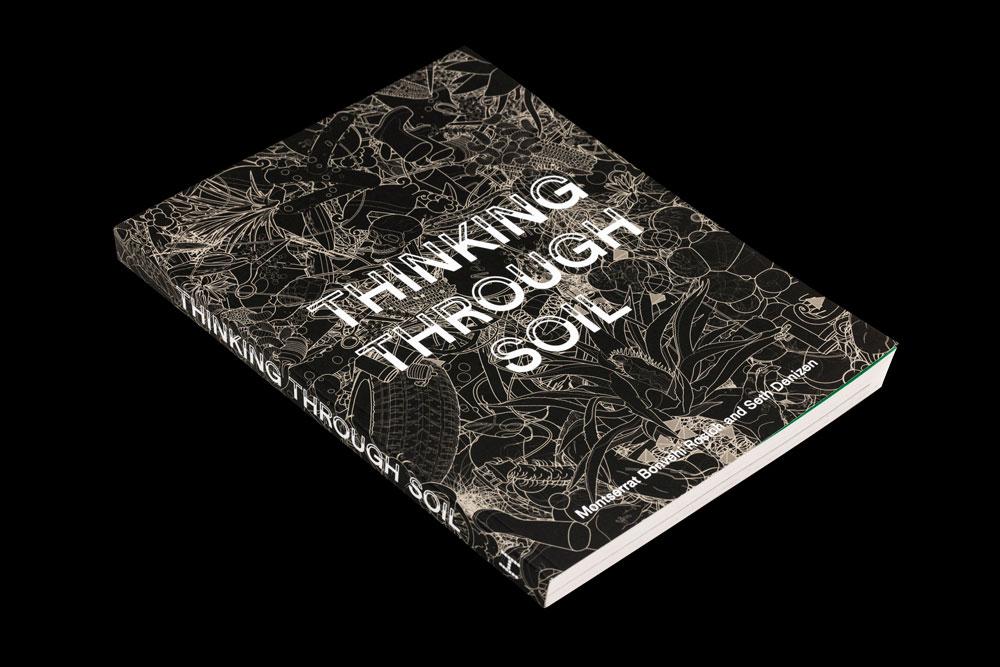 Thinking Through Soil book cover on black background.